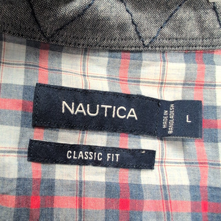 Chemise Nautica L Classic Fit Rouge Bleu Carreaux Coton Logo Manches longues