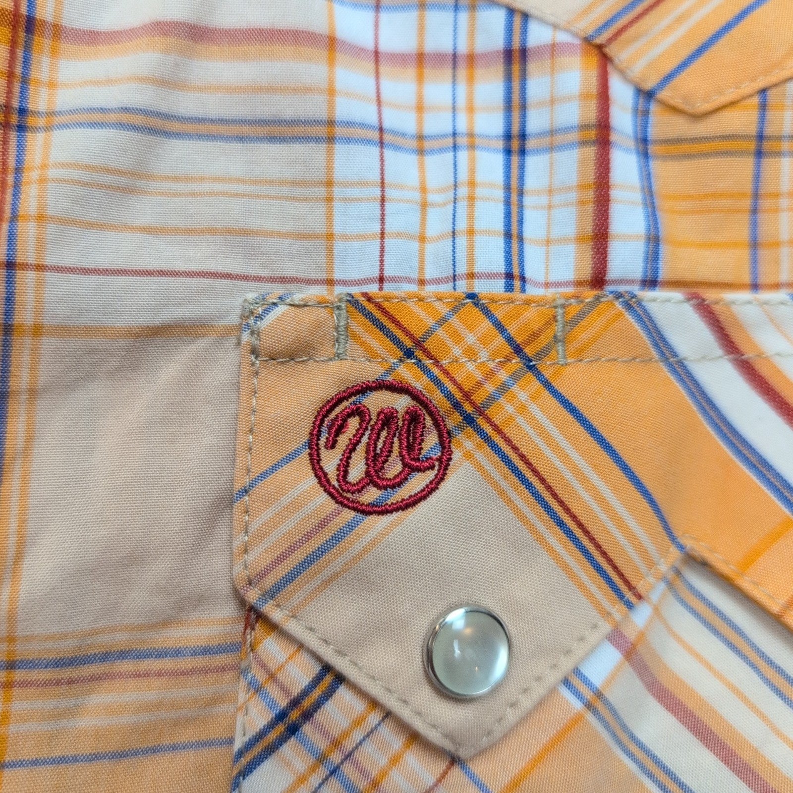 Chemise Wrangler Western M Sans Manches Orange Carreaux Pressions Cowboy
