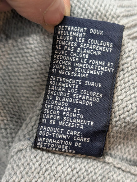 Pull Tommy Hilfiger Homme Col Rond Gris Maille Robuste - Taille XL