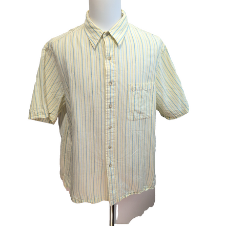 Chemise Roundtree & Yorke XL Lin Coton Rayures Jaune Bleu Manches courtes