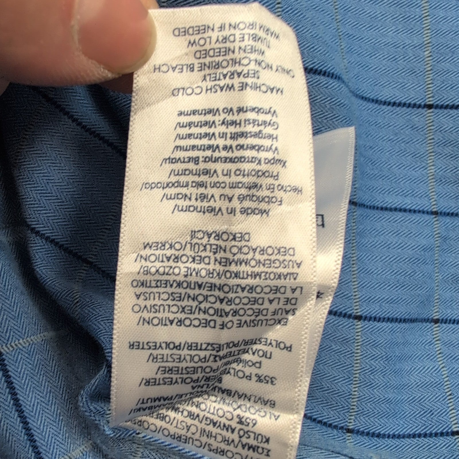 Chemise Chaps Easy Care Twill bleu ciel carreaux manches longues 1 poche L