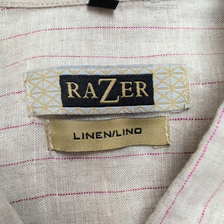 Chemise Razer 100% Lin Blanc Cassé Rayures Bordeaux Manches Longues Taille L