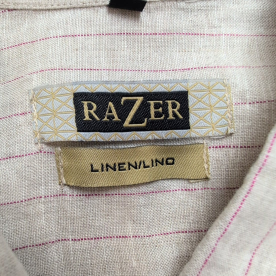 Chemise Razer 100% Lin Blanc Cassé Rayures Bordeaux Manches Longues Taille L