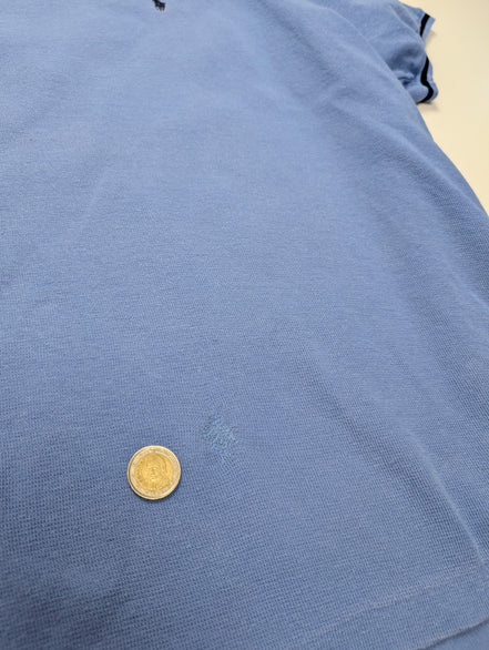 T-shirt Polo Ralph Lauren XL bleu ciel col V coton épais logo brodé