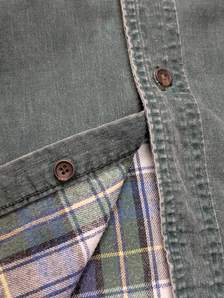 Chemise Surchemise L.L.Bean T.L Doublée Flanelle Toile/Jean Vert Vtg
