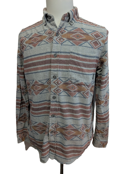 🔥 CHEMISE FLANELLE EDDIE BAUER S (P) MOTIF AZTÈQUE TRIBAL BOUTONS GRAVÉS