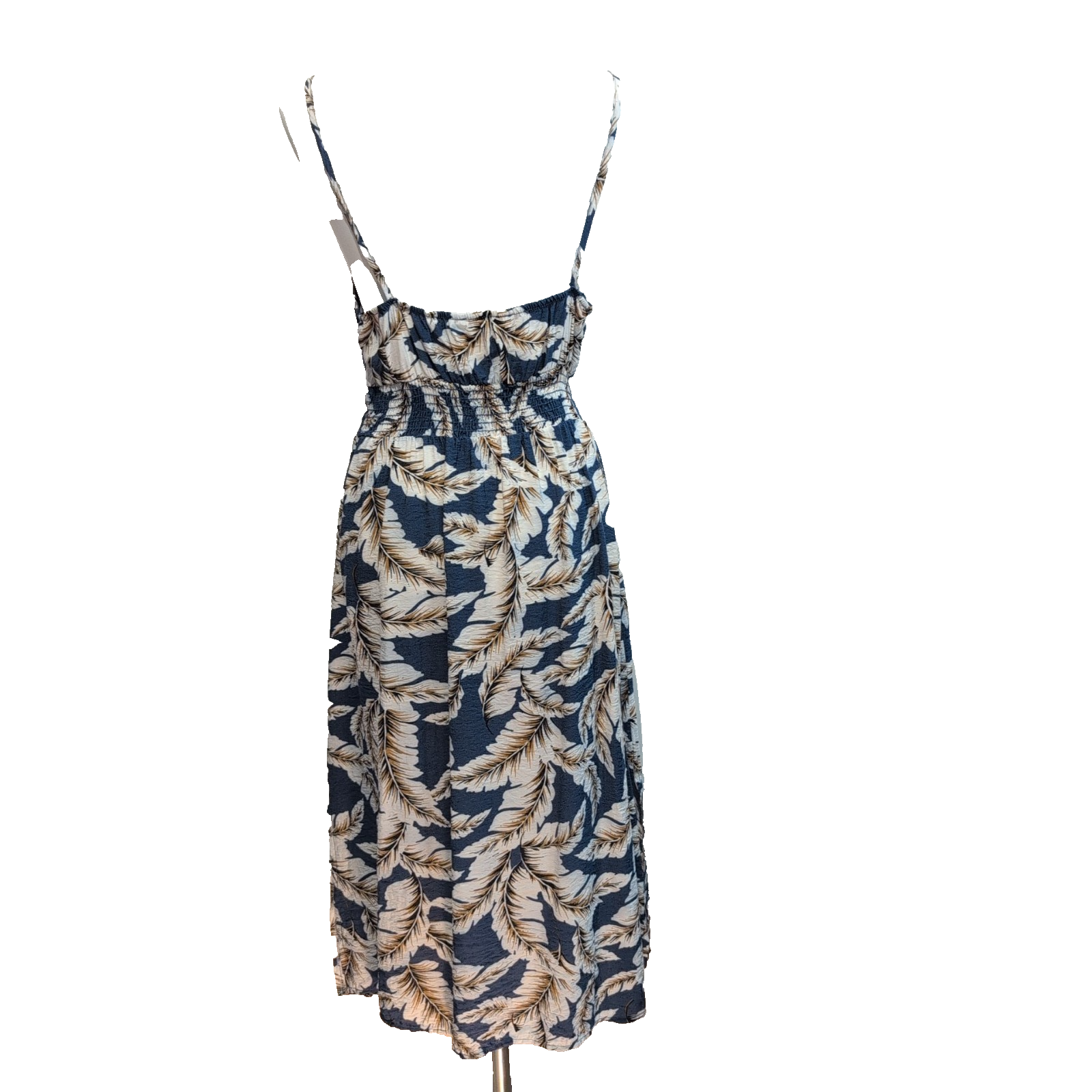 Robe d'été Made in USA L Tropicale Bleu Feuillage Rayonne Midi