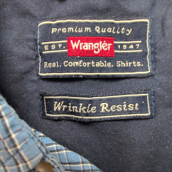Chemise WRANGLER Homme L Bleue à Carreaux Wrinkle Resistant Poche