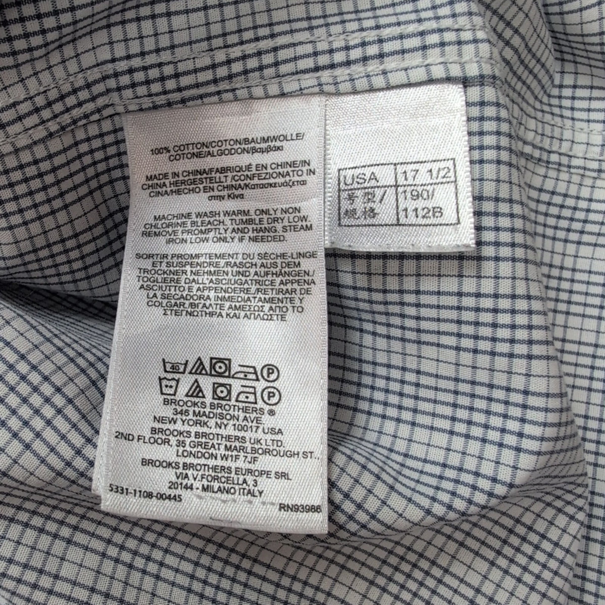 Chemise Brooks Brothers XL/XXL Bleu Carreaux 100% Coton manches longues
