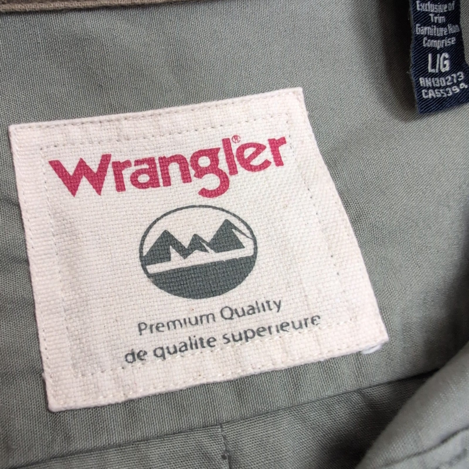 Chemise Wrangler kaki 2 poches logo brodé taille L manches longues homme