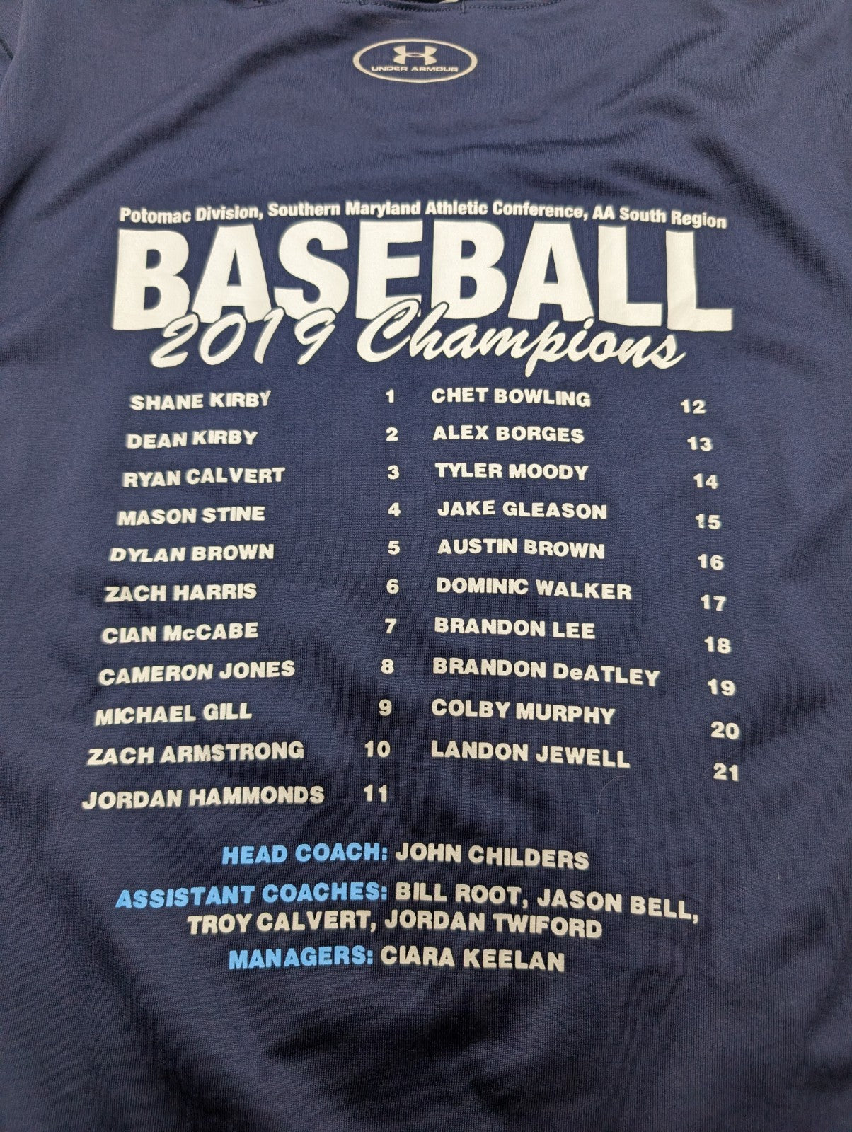 T-shirt Under Armour Baseball Potomac State Champion 2019 Taille L