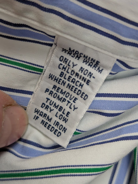 Chemise Ralph Lauren Manches Longues Rayures Bleu Vert - Classic Fit - Taille XL