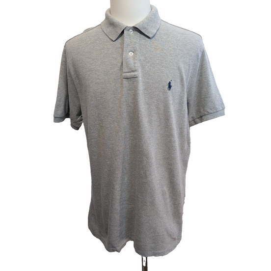 Polo Ralph Lauren Homme XL Gris Logo Bleu Marine Polo Manches Courtes