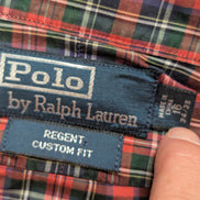 Chemise Polo Ralph Lauren Regent Custom Fit Rouge à carreaux Taille L Sans Logo