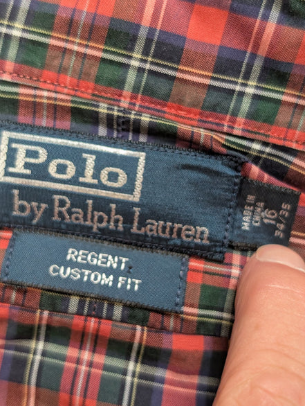 Chemise Polo Ralph Lauren Regent Custom Fit Rouge à carreaux Taille L Sans Logo