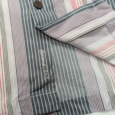 Chemise Hawaïenne Tommy Bahama Island Zone L Soie / Polyester Rayures Gris Rouge