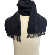 Écharpe Polo Ralph Lauren Bleu Marine 100% Laine Logo Poney Rouge