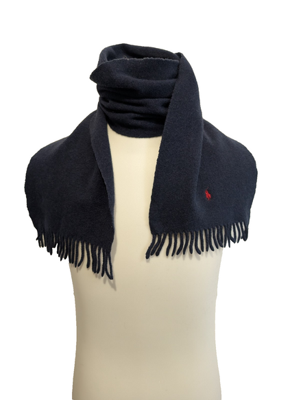 Écharpe Polo Ralph Lauren Bleu Marine 100% Laine Logo Poney Rouge