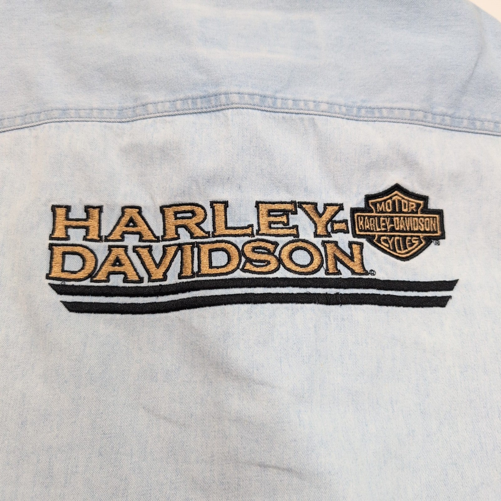 Chemise Harley Davidson Jean Bleu Clair L 100% Coton 2 Poches Texas HD