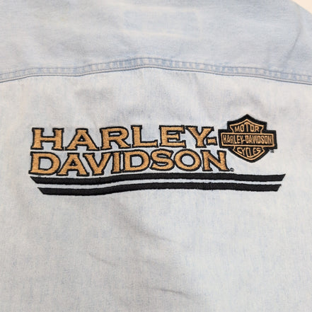Chemise Harley Davidson Jean Bleu Clair L 100% Coton 2 Poches Texas HD