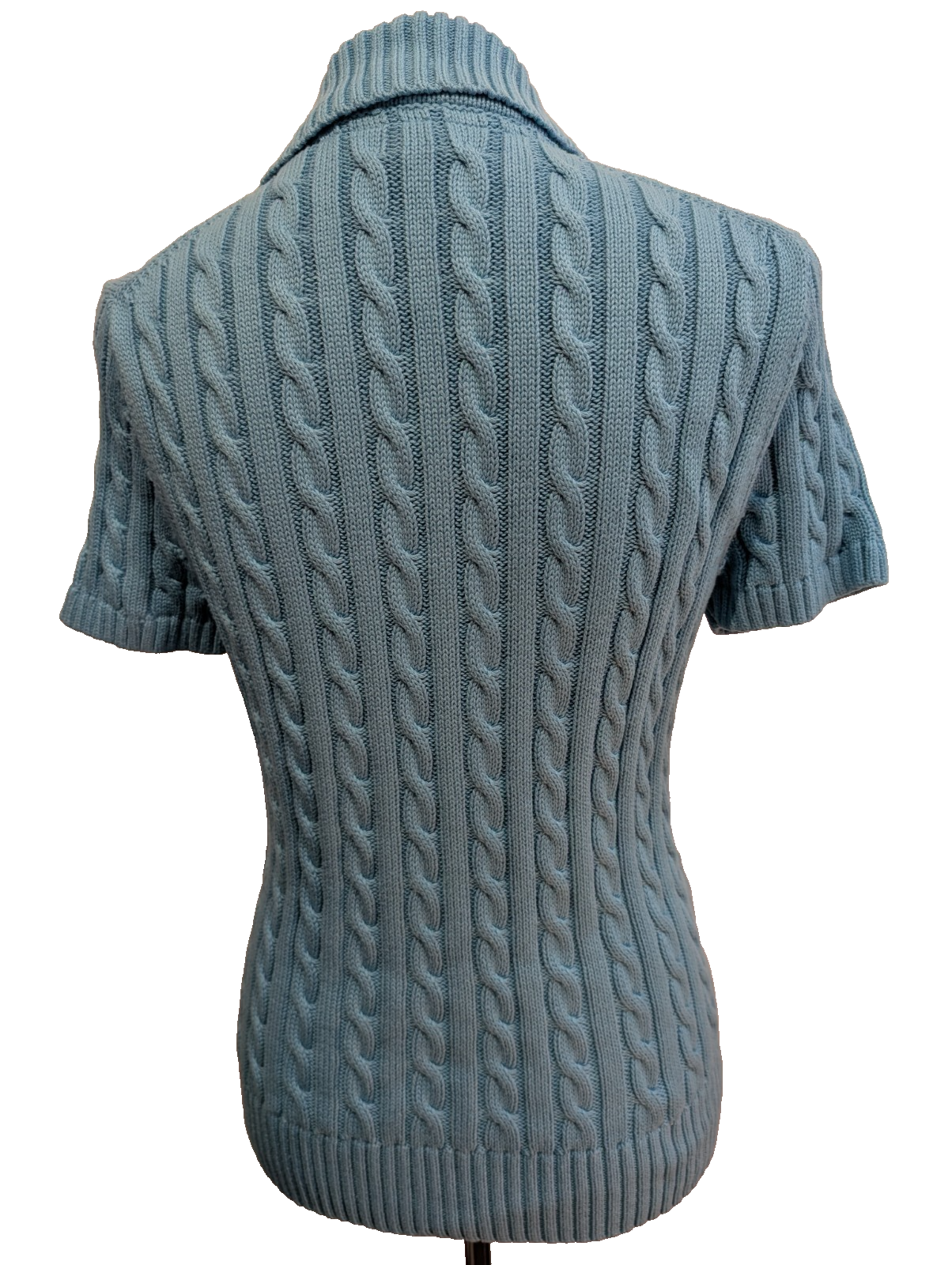 Gilet L.L. Bean Torsadé Bleu Ciel à Manches Courtes en Coton - Taille S
