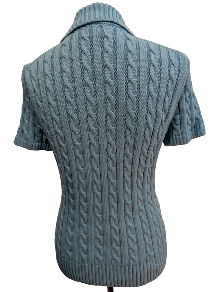 Gilet L.L. Bean Torsadé Bleu Ciel à Manches Courtes en Coton - Taille S