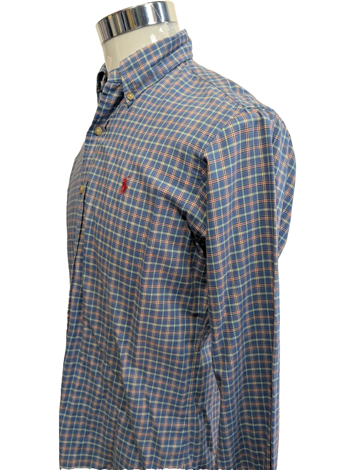 Chemise Polo Ralph Lauren Shirt S Custom Fit Carreaux Bleu Rouge Logo Rouge 