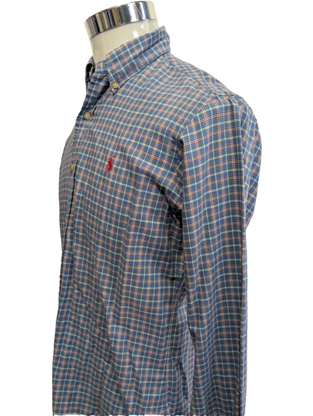 Chemise Polo Ralph Lauren Shirt S Custom Fit Carreaux Bleu Rouge Logo Rouge 