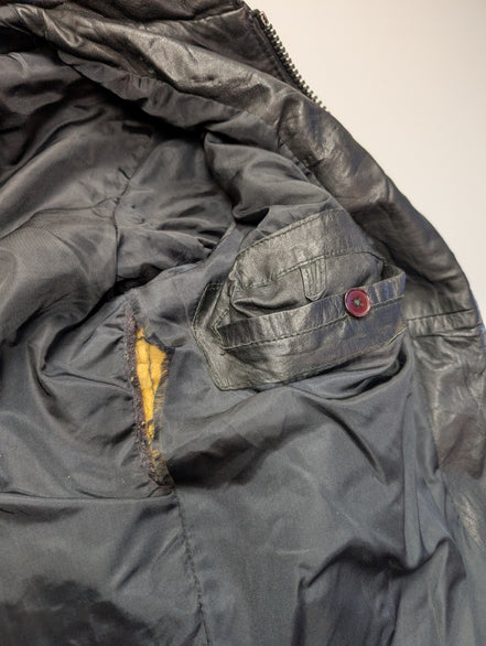Blouson cuir noir Hi-Gear style café racer avec capuche taille S #16c