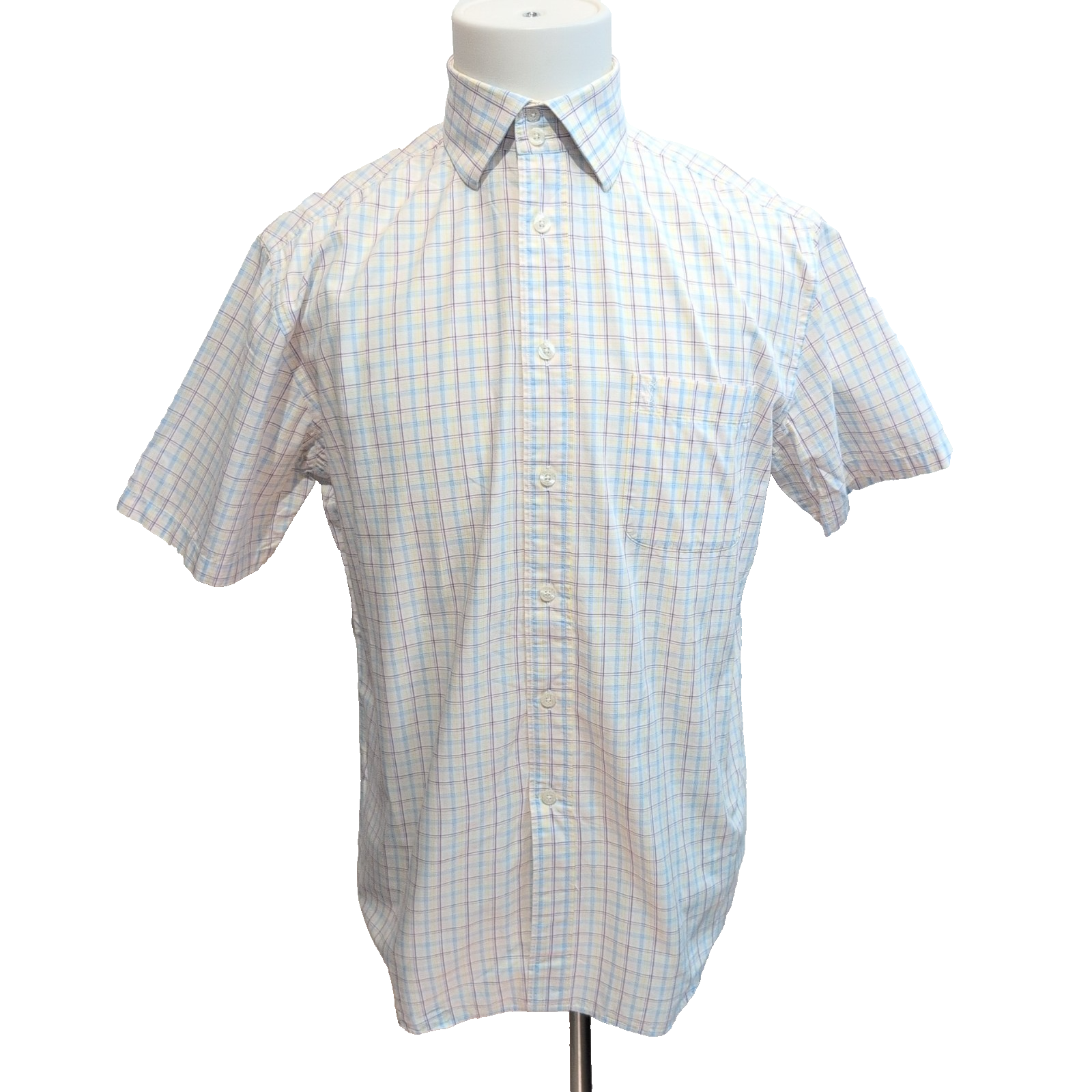 Chemise YVES SAINT LAURENT 100% Coton M Carreaux Logo Brodé Manches courtes