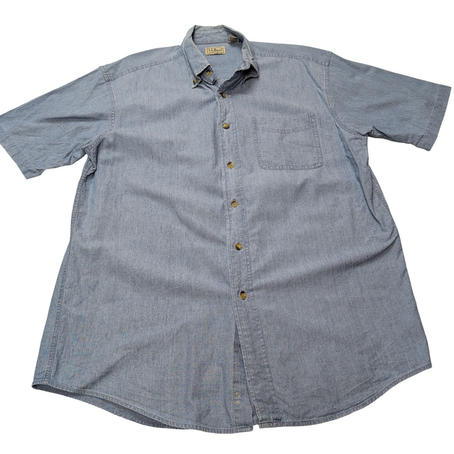 Chemise L.L. Bean bleue effet jean manches courtes taille M 1 poche