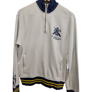 Pull Polo Ralph Lauren M Cricket Club Blanc Bleu Quart Zip 2 Poches