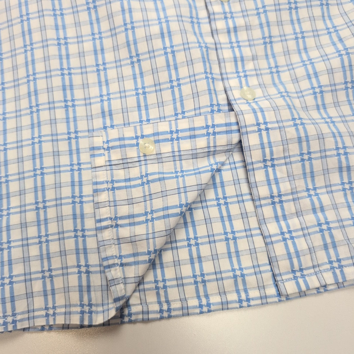 Chemise YVES SAINT LAURENT M Blanche Carreaux Bleus Manches Courtes