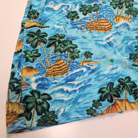 Chemise hawaïenne Ocean Current L bleue verte palmiers 100% rayonne