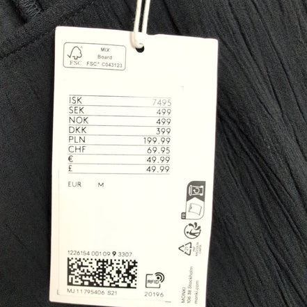 Robe MONKI T.M Noire Coton Manches Bouffantes Neuve Avec Étiquette