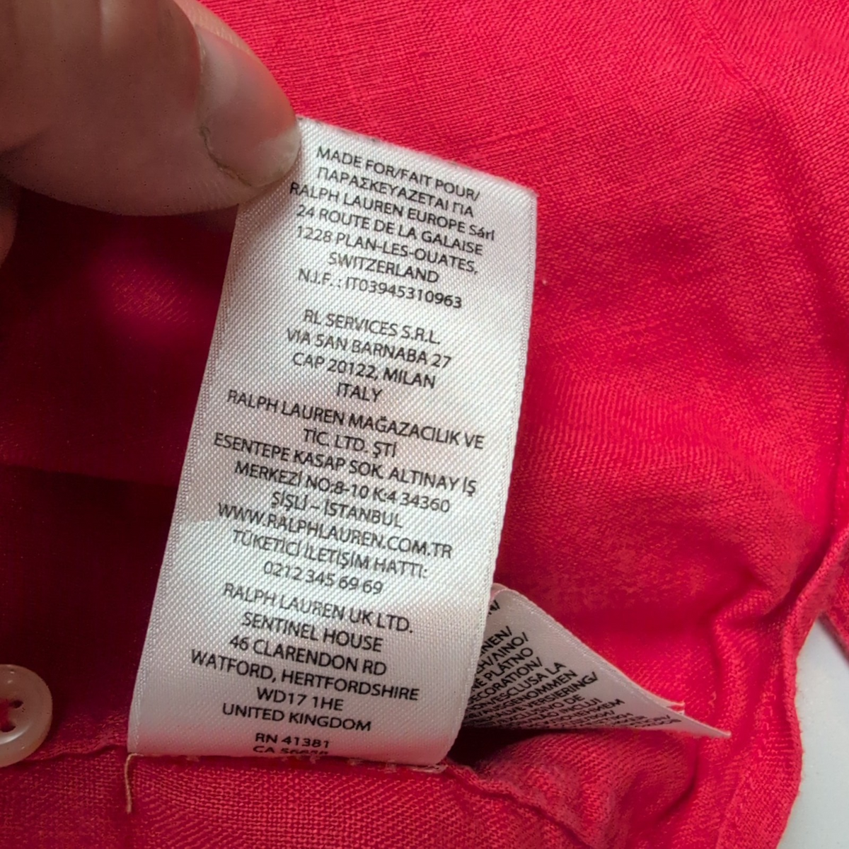 Chemise Ralph Lauren Classic Fit S Rouge 100% Lin QR Code Logo Bleu
