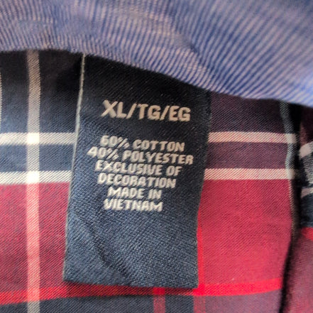 Chemise Chaps XL Bleu Marine Rouge Carreaux Custom Fit Logo Poche