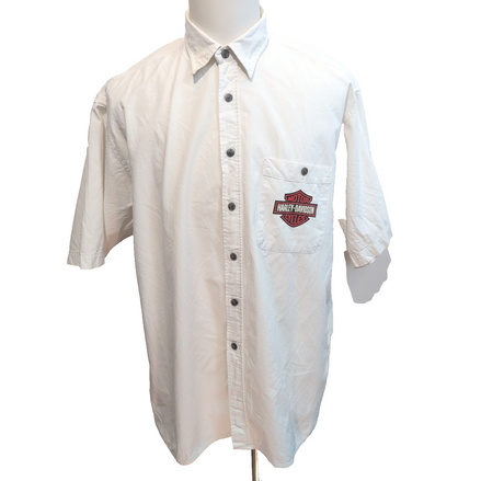 Chemise Harley-Davidson Tall XL Blanche Manches Courtes Logo Dos Moto Coton