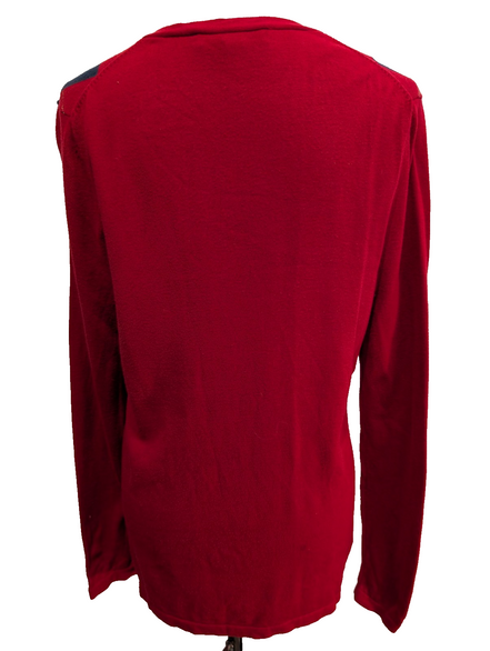 Pull Femme Tommy Hilfiger Col V Losanges Rouge - Détails Dorés  Taille L