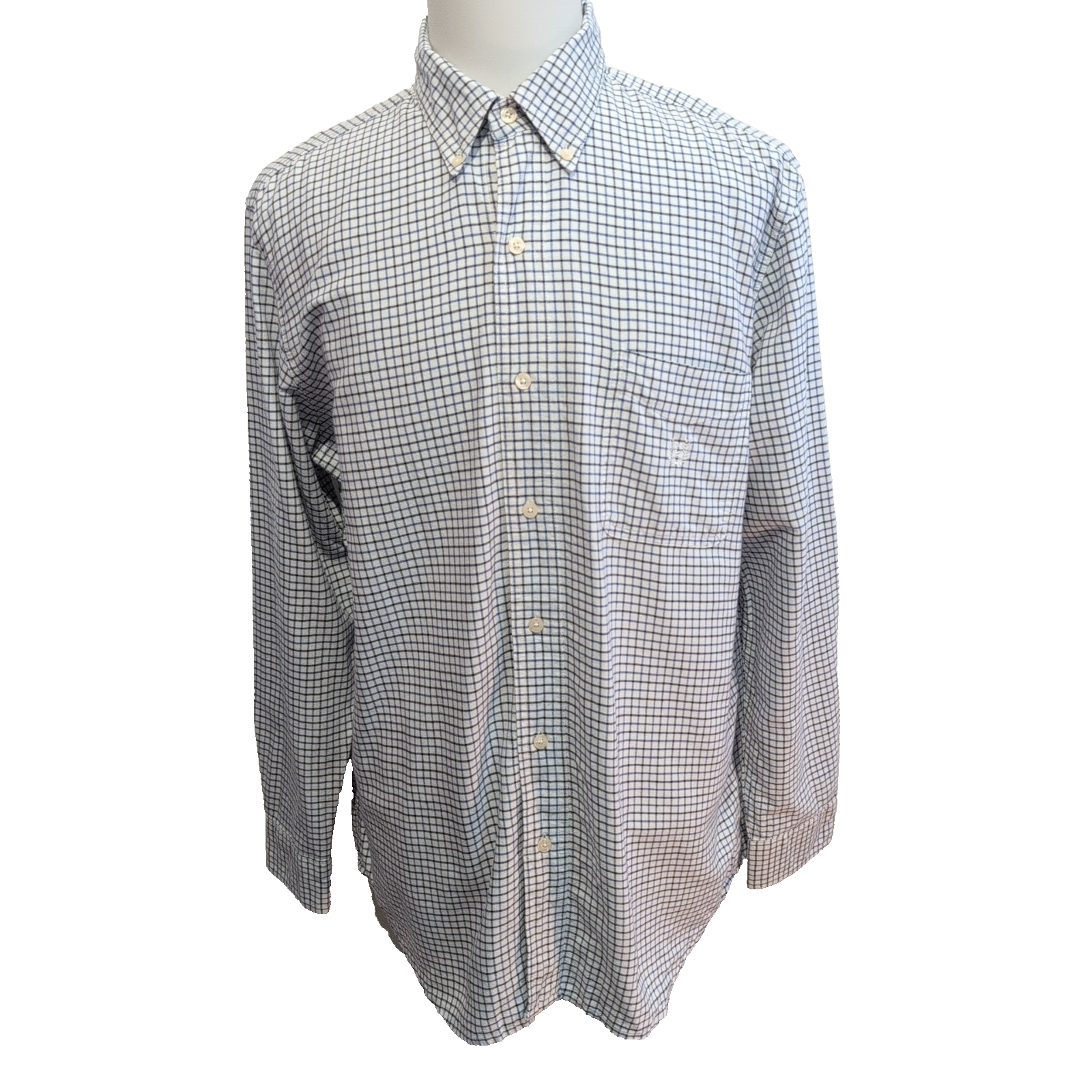 Chemise Chaps bleu blanc petits carreaux 100% coton logo brodé L