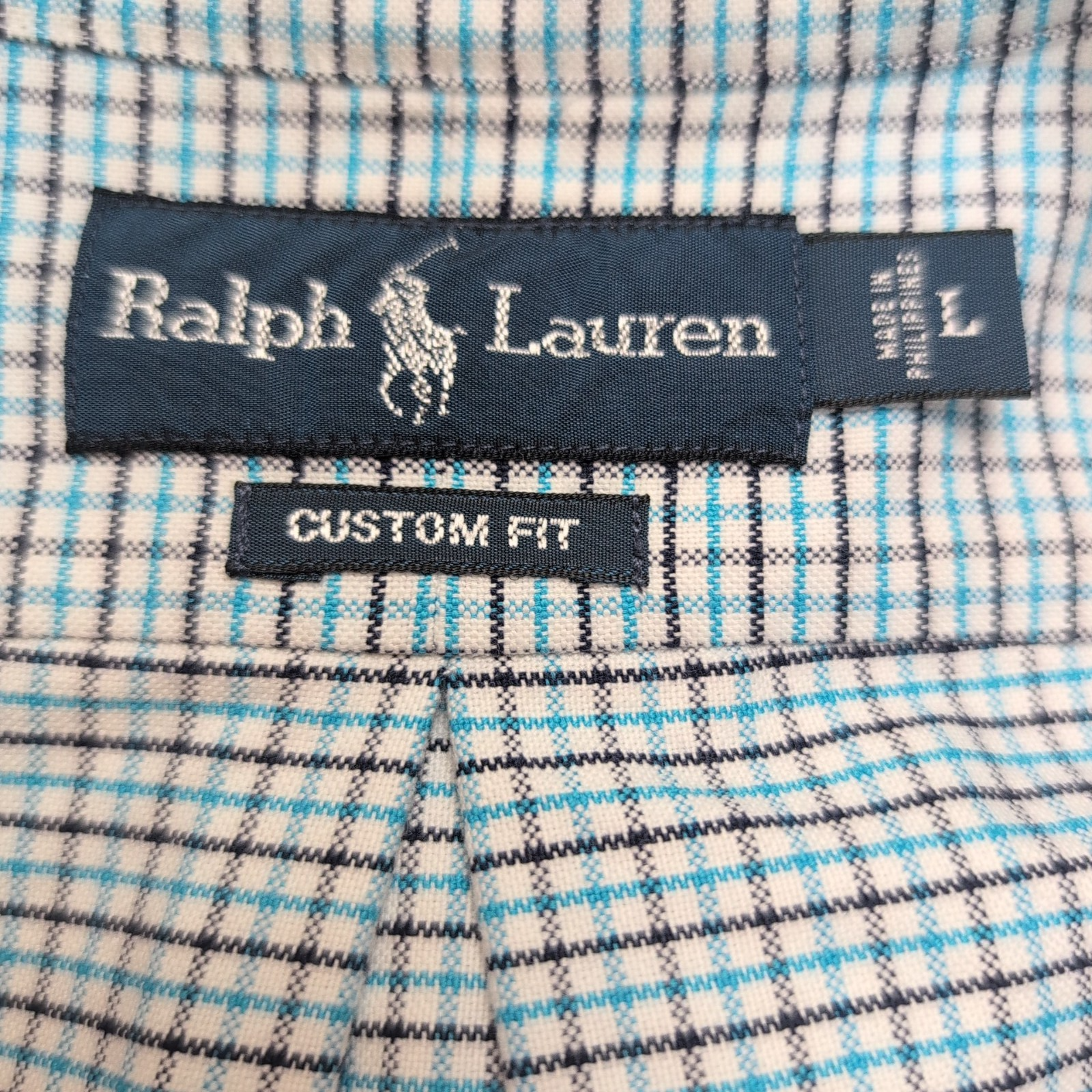 Chemise Ralph Lauren Custom Fit L Turquoise Noir Oxford Logo Bleu Marine