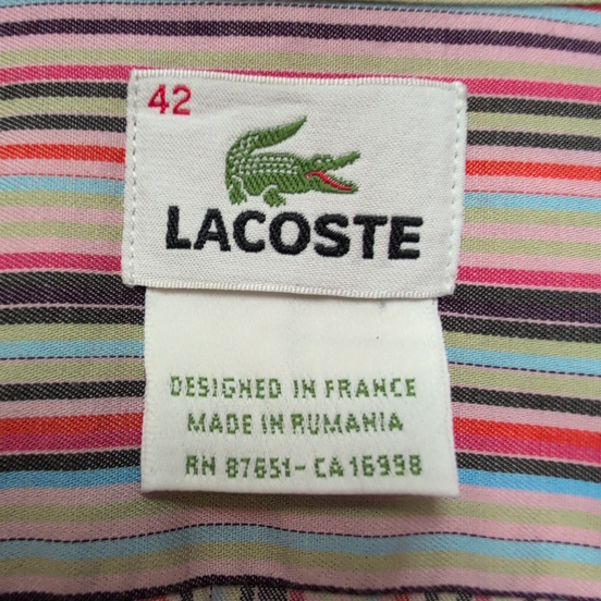 Chemise Lacoste XL Rayures Multicolores Coton Logo Vert Poche manches longues