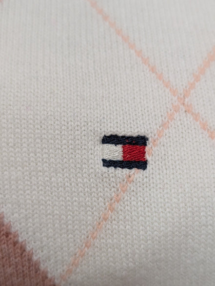 Pull Tommy Hilfiger Homme Col V Losanges Arlequin Saumon - Taille 2XL / 3XL
