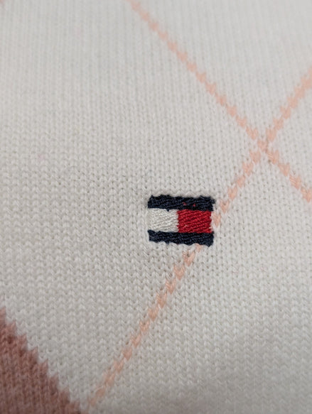 Pull Tommy Hilfiger Homme Col V Losanges Arlequin Saumon - Taille 2XL / 3XL