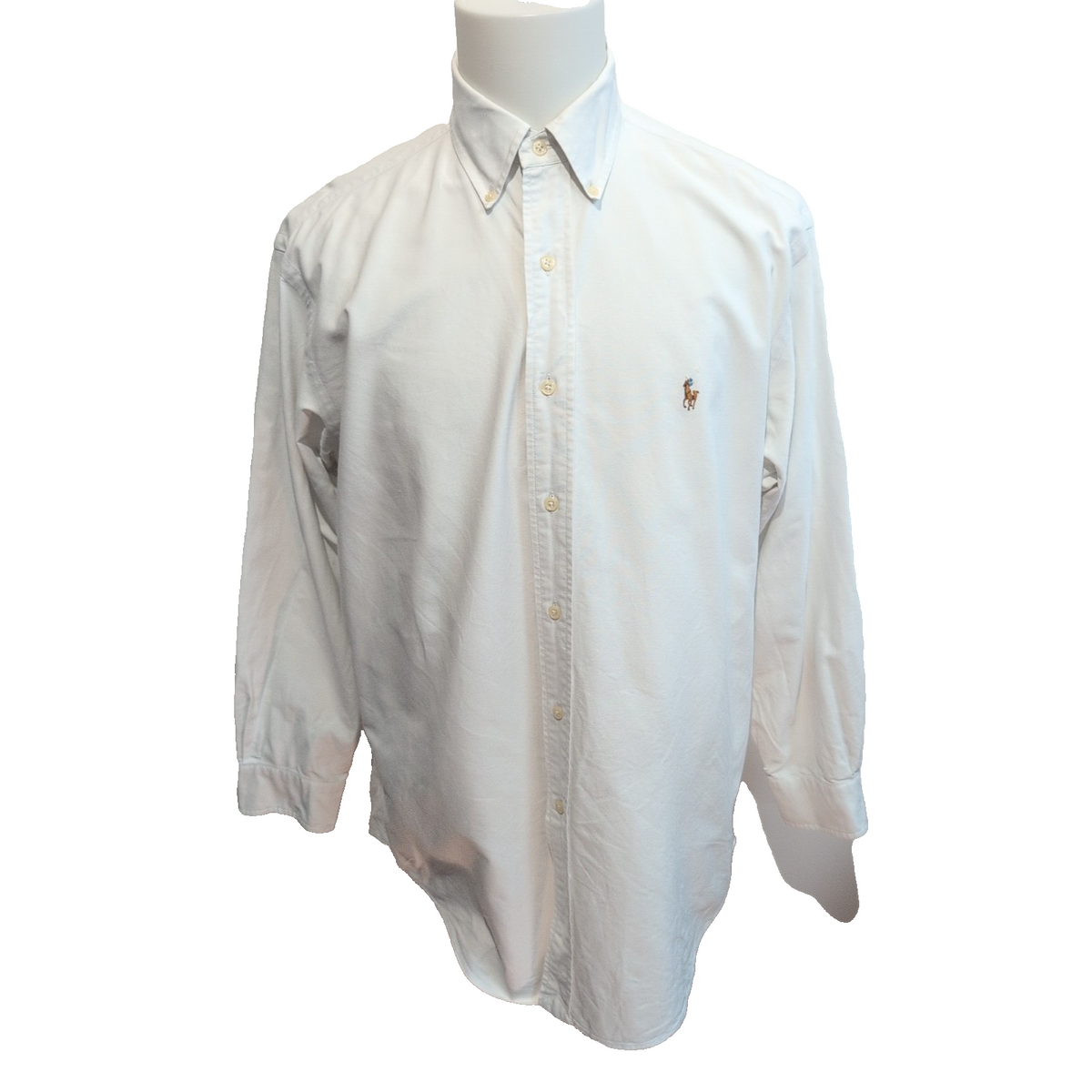 Chemise Ralph Lauren L Blanc Uni Logo Marron Made in Hong Kong manches longues