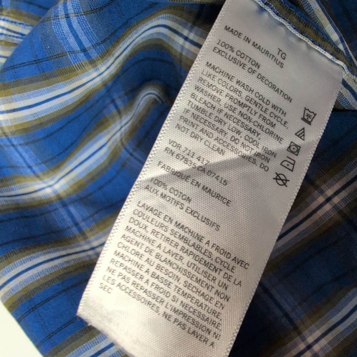 Chemise Nautica XL Bleu Carreaux Classic Fit 100% Coton Made in Mauritius