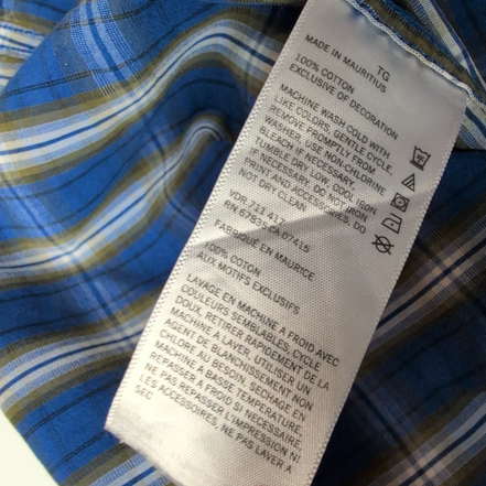 Chemise Nautica XL Bleu Carreaux Classic Fit 100% Coton Made in Mauritius