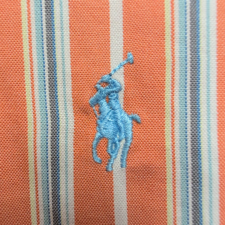 Chemise Polo Ralph Lauren L Custom Fit Rayures Orange Gris Button Down Shirt