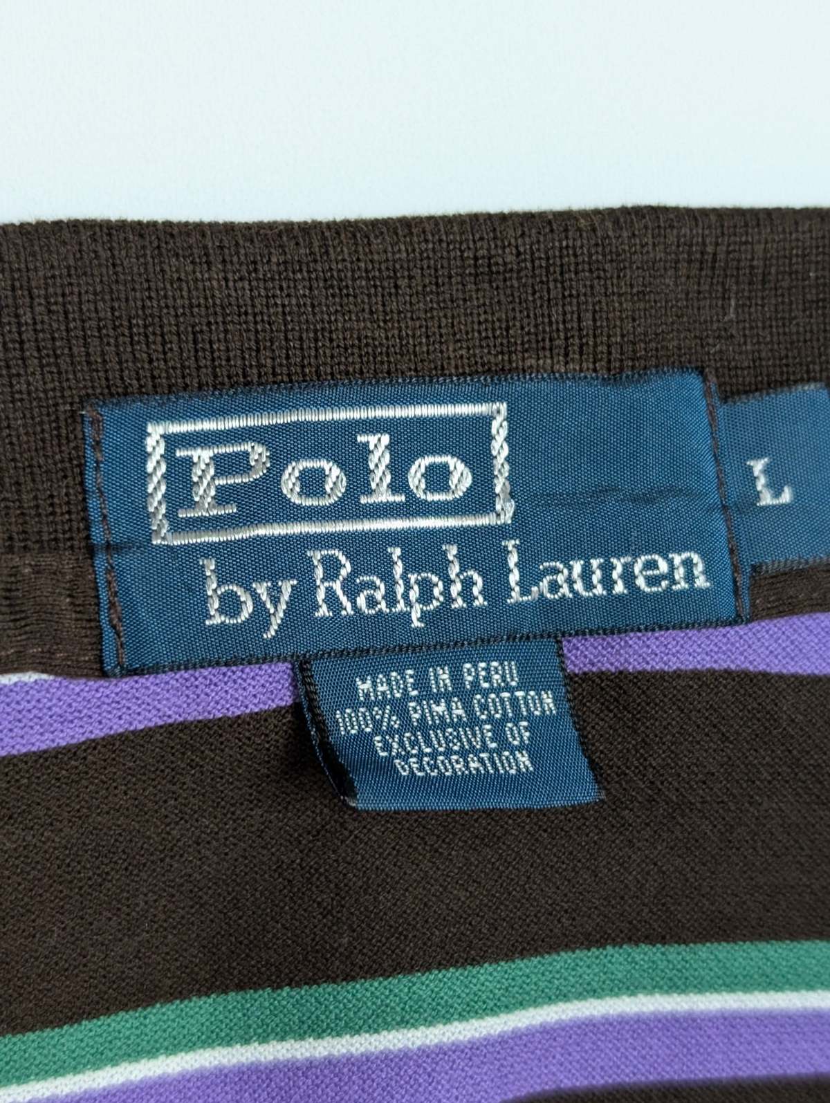 Polo manches courtes Polo Ralph Lauren L marron rayures vert mauve logo bleu