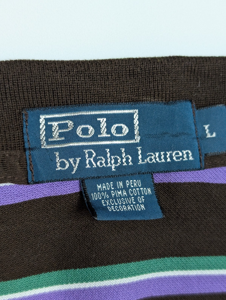 Polo manches courtes Polo Ralph Lauren L marron rayures vert mauve logo bleu
